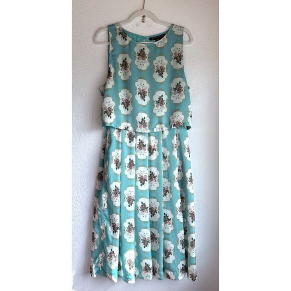 NWT Anthropologie Panjak & Nidhi Floral Medallion Pleated Sleeveless Blue Dress - Picture 5 of 15